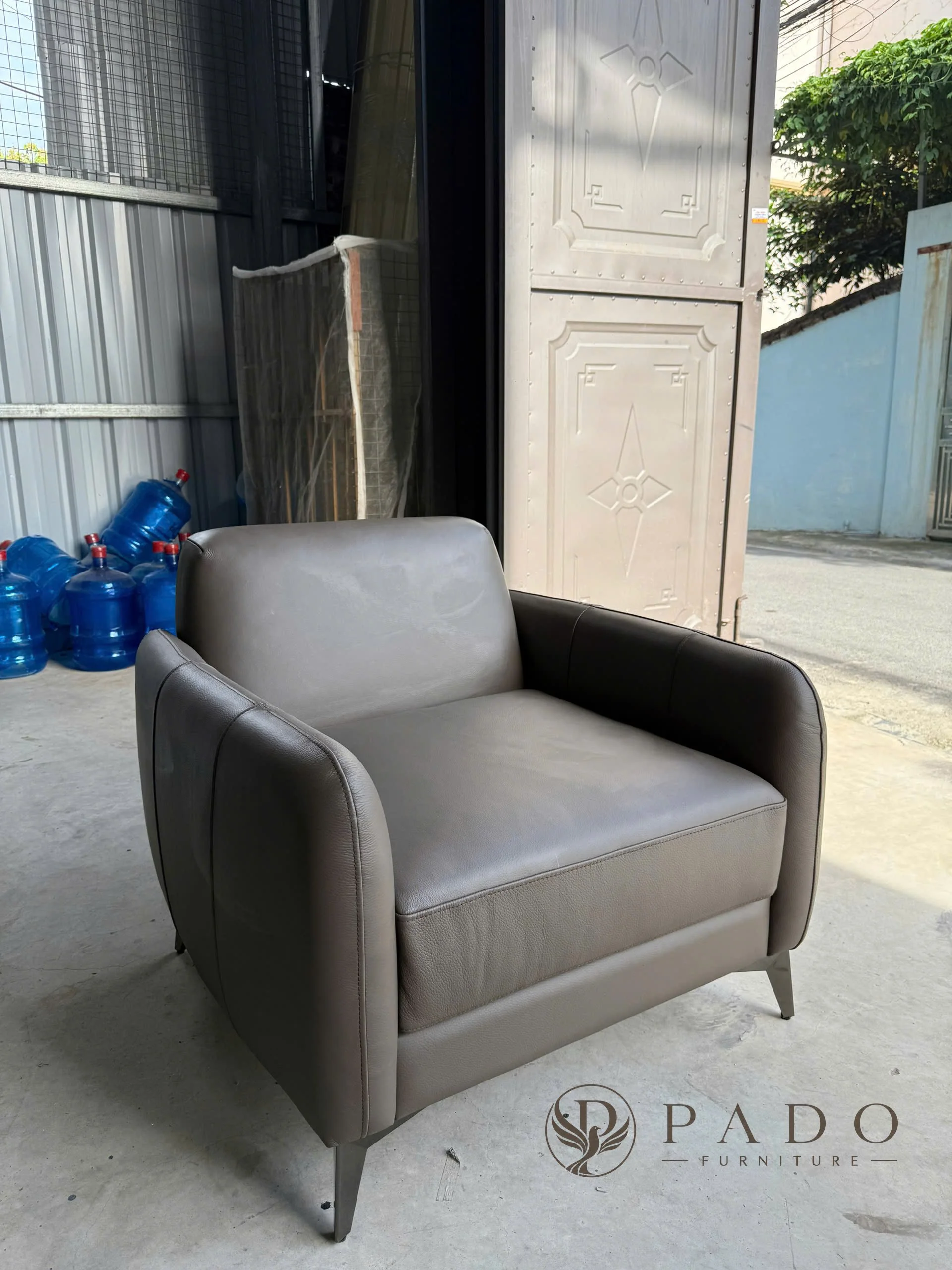 Bộ sofa da tone kem – nâu taupe - ảnh sản phẩm