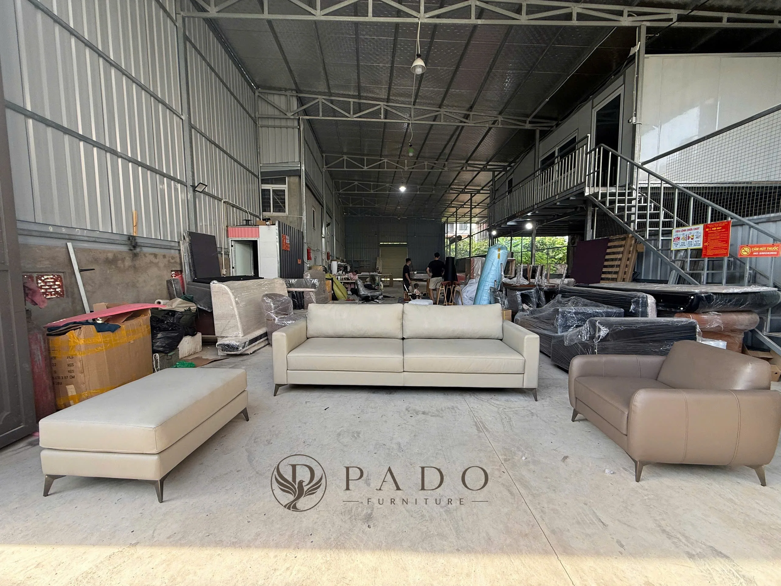 Bộ sofa da tone kem – nâu taupe - ảnh sản phẩm